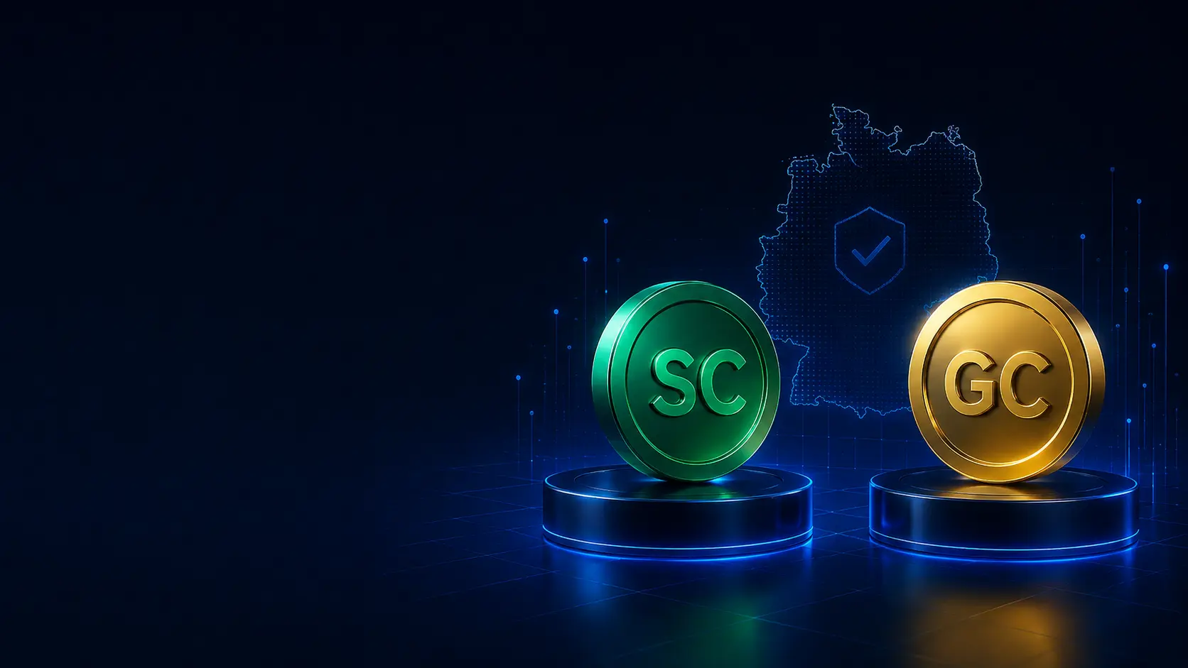 Stake.eu Startangebot für Deutschland: Stake Cash und Gold Coins vor einer Deutschlandkarte