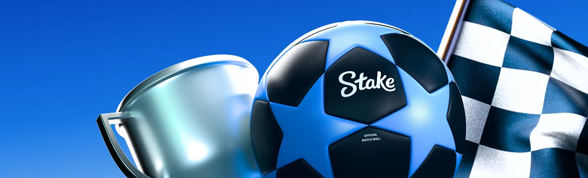 Balón oficial, trofeo y bandera de Stake
